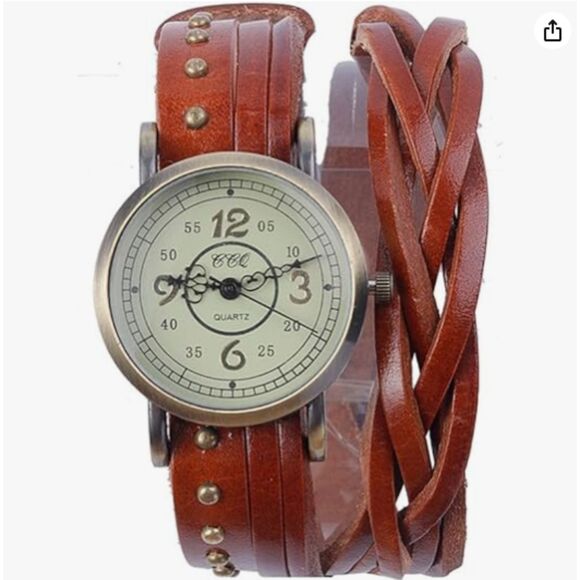 Genuine Leather Braided Strap Double Wrap Watch for Women Vintage Bohemian - Picture 1 of 6